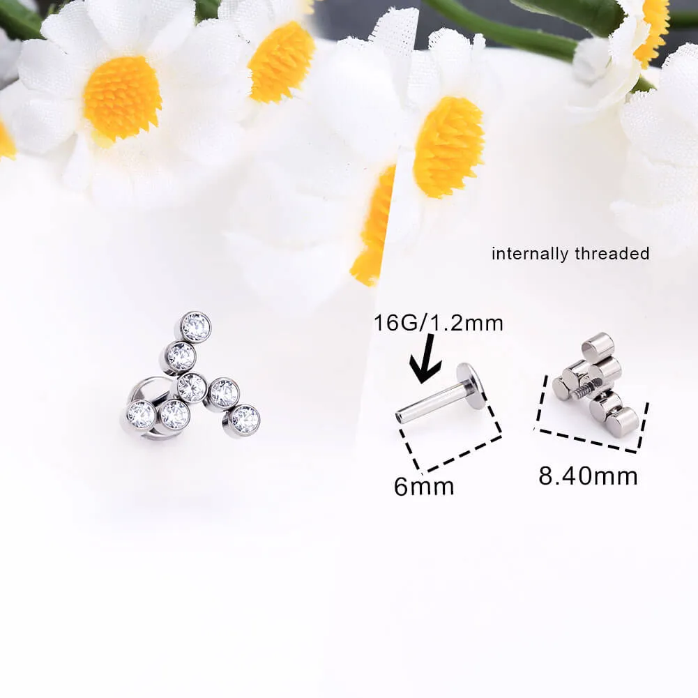 16G Titanium Internally Threaded Crystal CZ Windmill Ear Piercing Cartilage Stud Collection