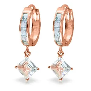 4 Carat 14K Solid Rose Gold Hoop Earrings Dangling Aquamarine