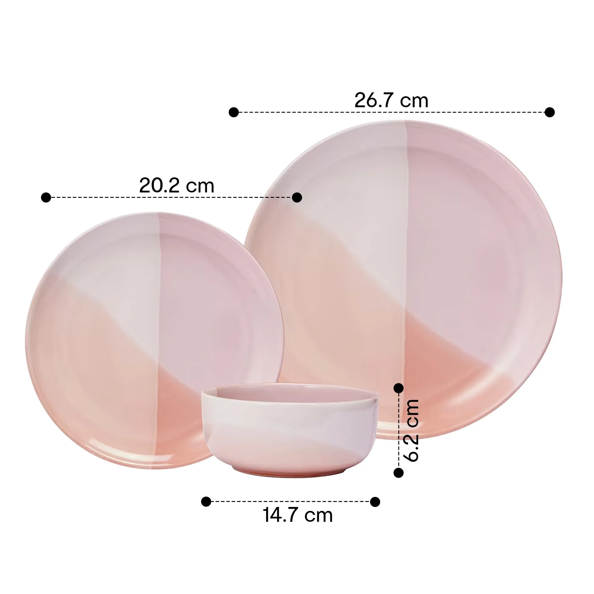 Anko Pink Dip Glazed 12 Pieces Dinner Set| Dinner Set for 4 | 4 Dinner Plates, 4 Side Plates & 4 Bowls |Light-Weight Daily Use Premium Crockery for Dining Table, Home, Restaurant, Gifting | Pink