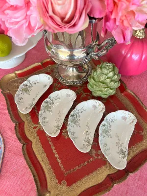 Antique/Vintage Fish Bone Dishes, John Edwards Harvest Floral Pattern, Porcelain, Set of 4