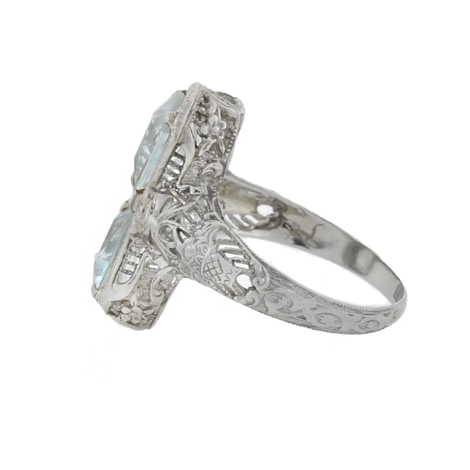 Art Deco 14kt Aquamarine Bow Motif Filigree Ring