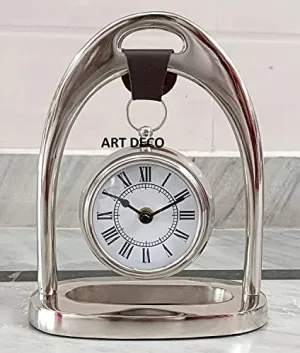 Art Deco Table Clock Antique Style Brass Finish 8 inch dial 3 inch Silver Color Office Home Decor handicrafts Items Wedding Gift Bedroom Living Room Office Desk Clock Metal