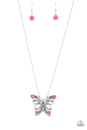 Badlands Butterfly Pink Stone Necklace - Paparazzi Accessories