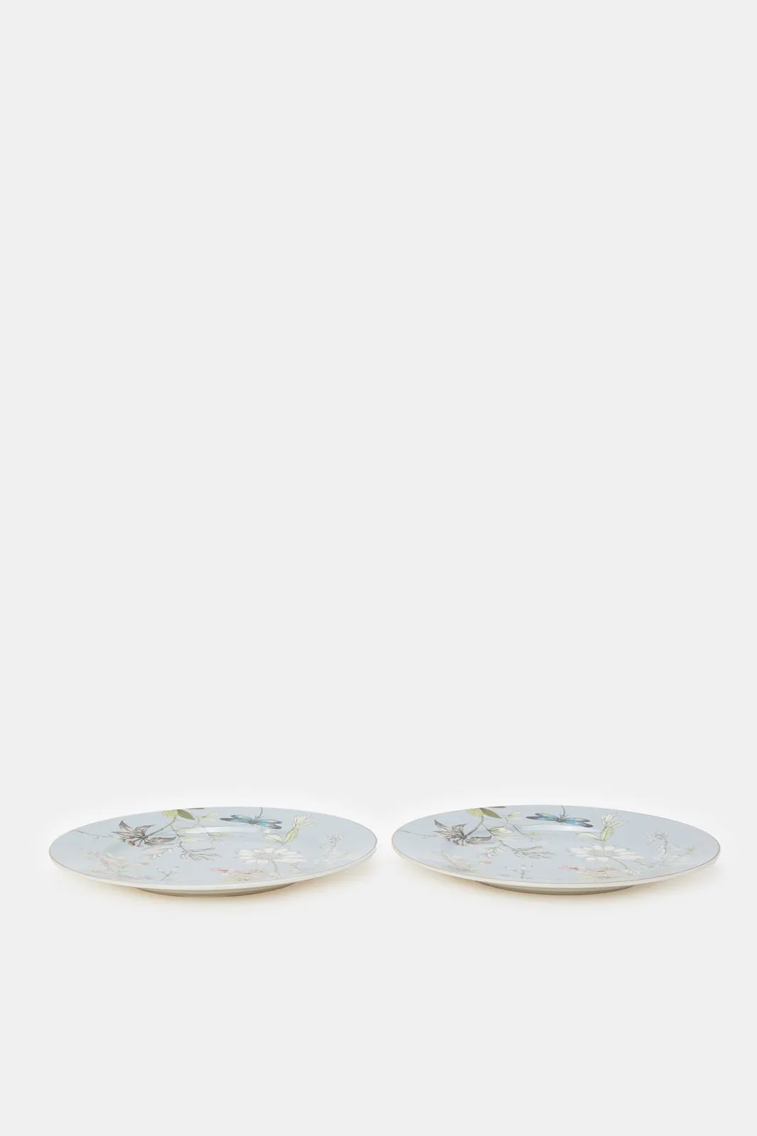 Blue Floral Print Plate Set (2 Piece)