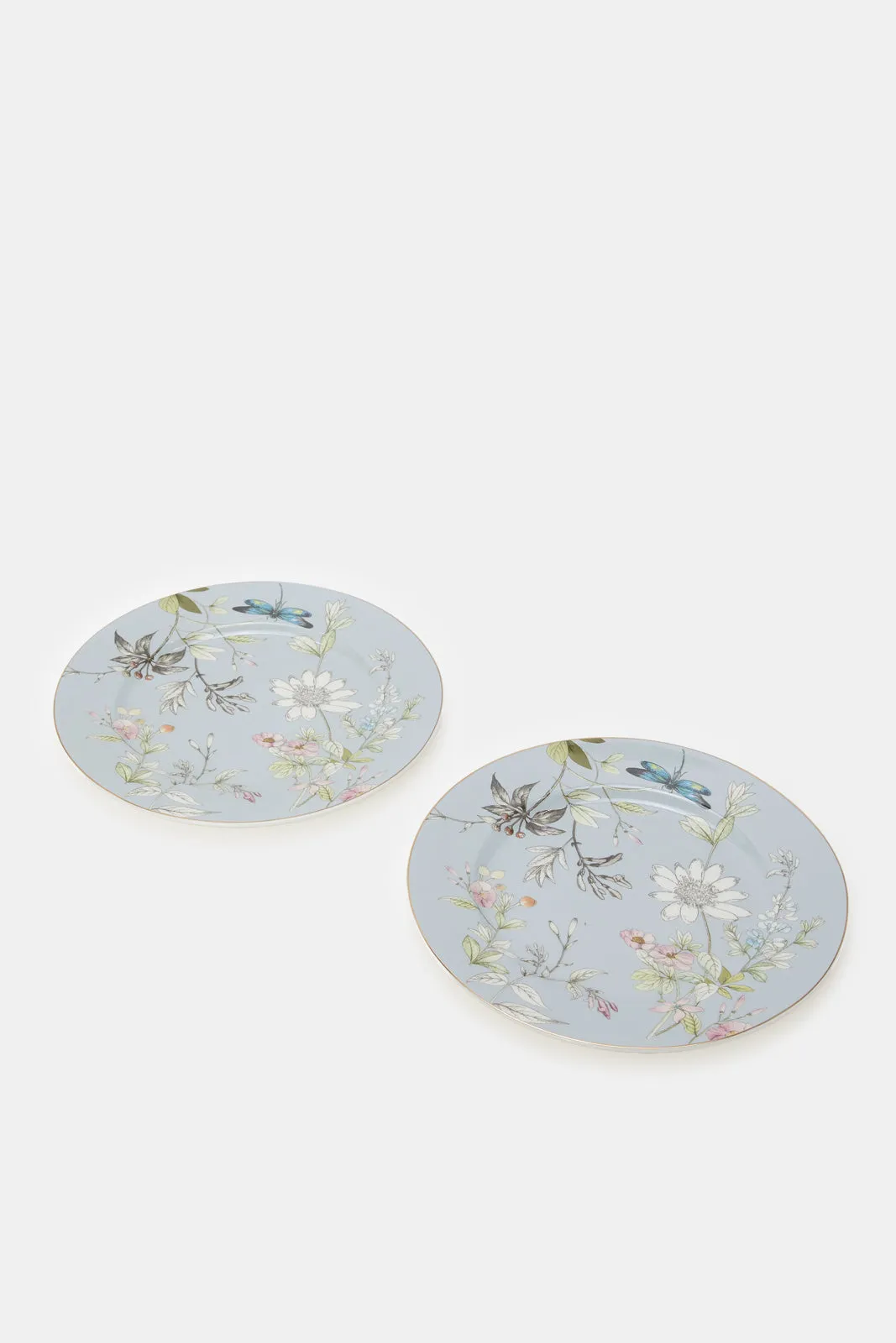 Blue Floral Print Plate Set (2 Piece)