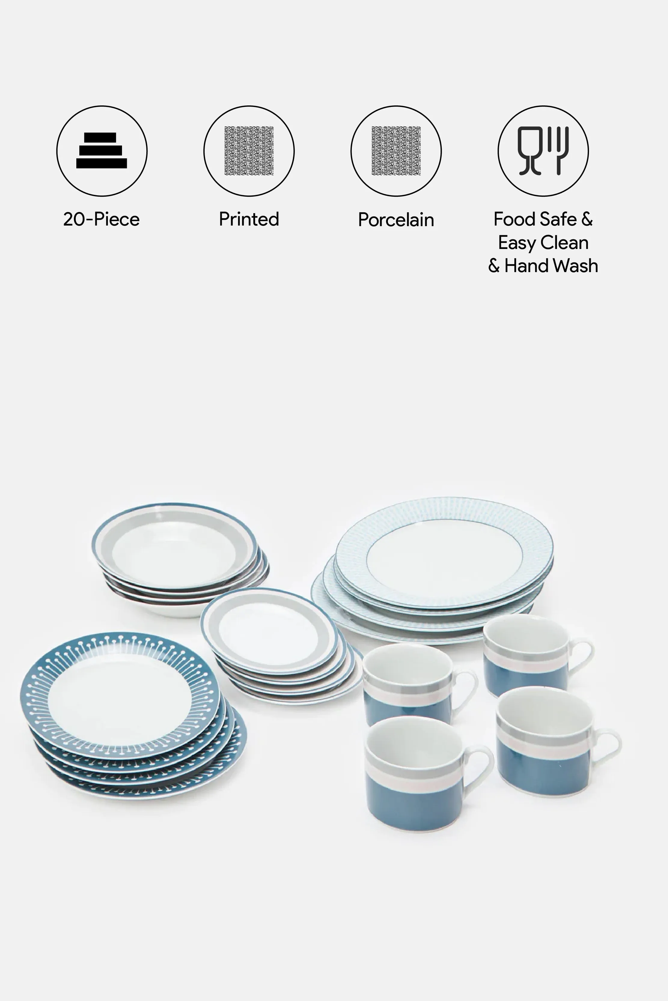 Blue Geomatic Dinner Set (20 Piece)