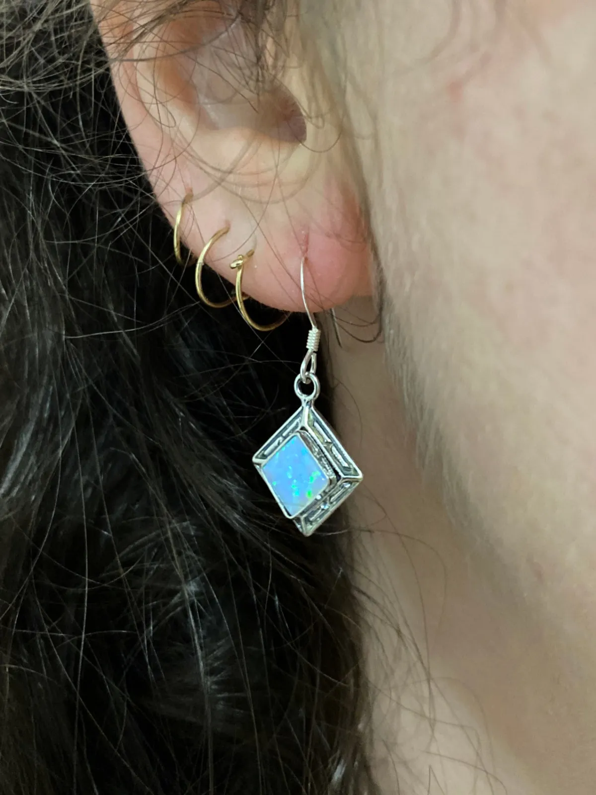 Bordered Opal Square Dangles