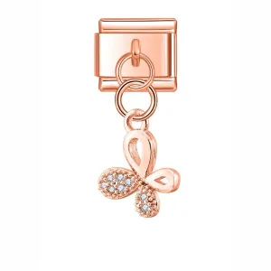 Butterfly with White Stones, on Rose Gold