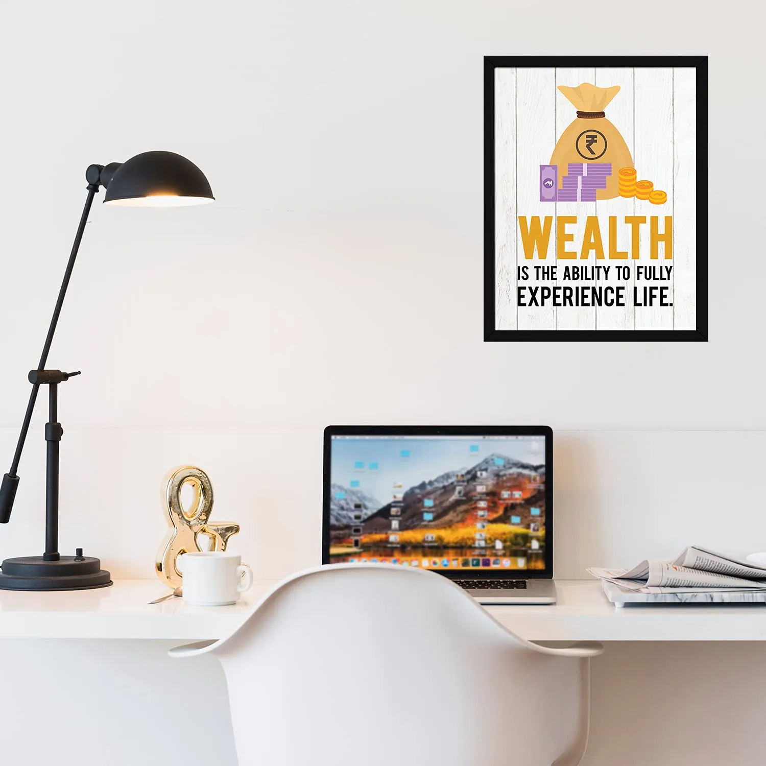 Chaka Chaundh - Money Quotes Wall Frames - Trading Quotes Wall Frames - Stock Market Quotes Wall Frames - Finance Quotes Wall Frames - Share market quotes frames - (13.6 X 10.6 Inches) (Wealth is - White)