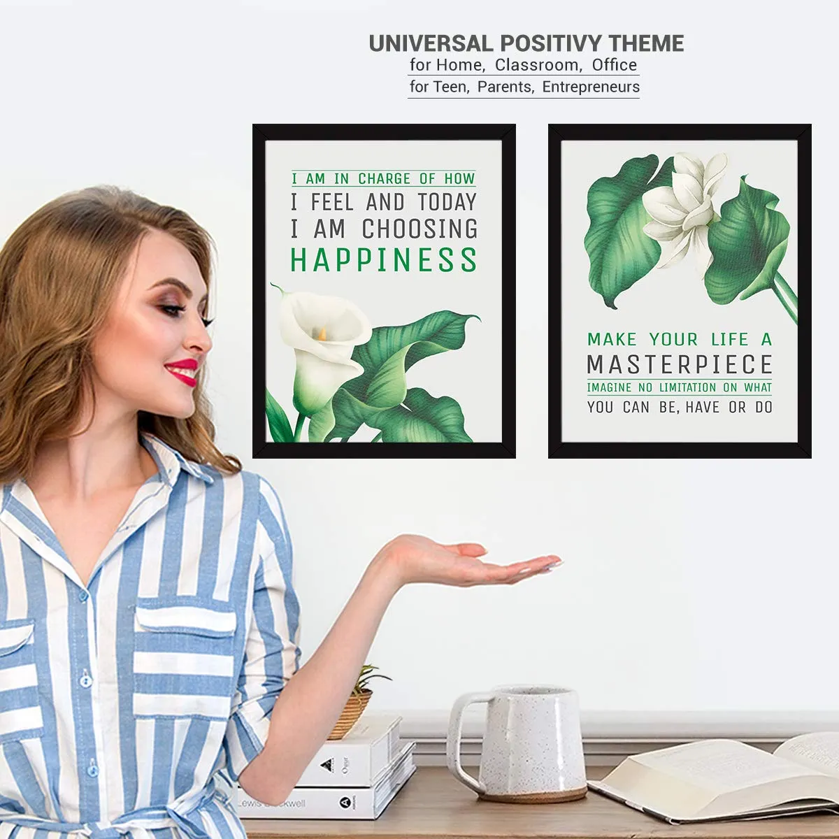 Chaka Chaundh - Motivational Quotes Frames - Framed Posters with Frame – Quotes Wall Frames - Photos with Quotes – poster with frame (34cm x 27cm x 4cm) Set of 4 - Composite Wood (Nature - Green)