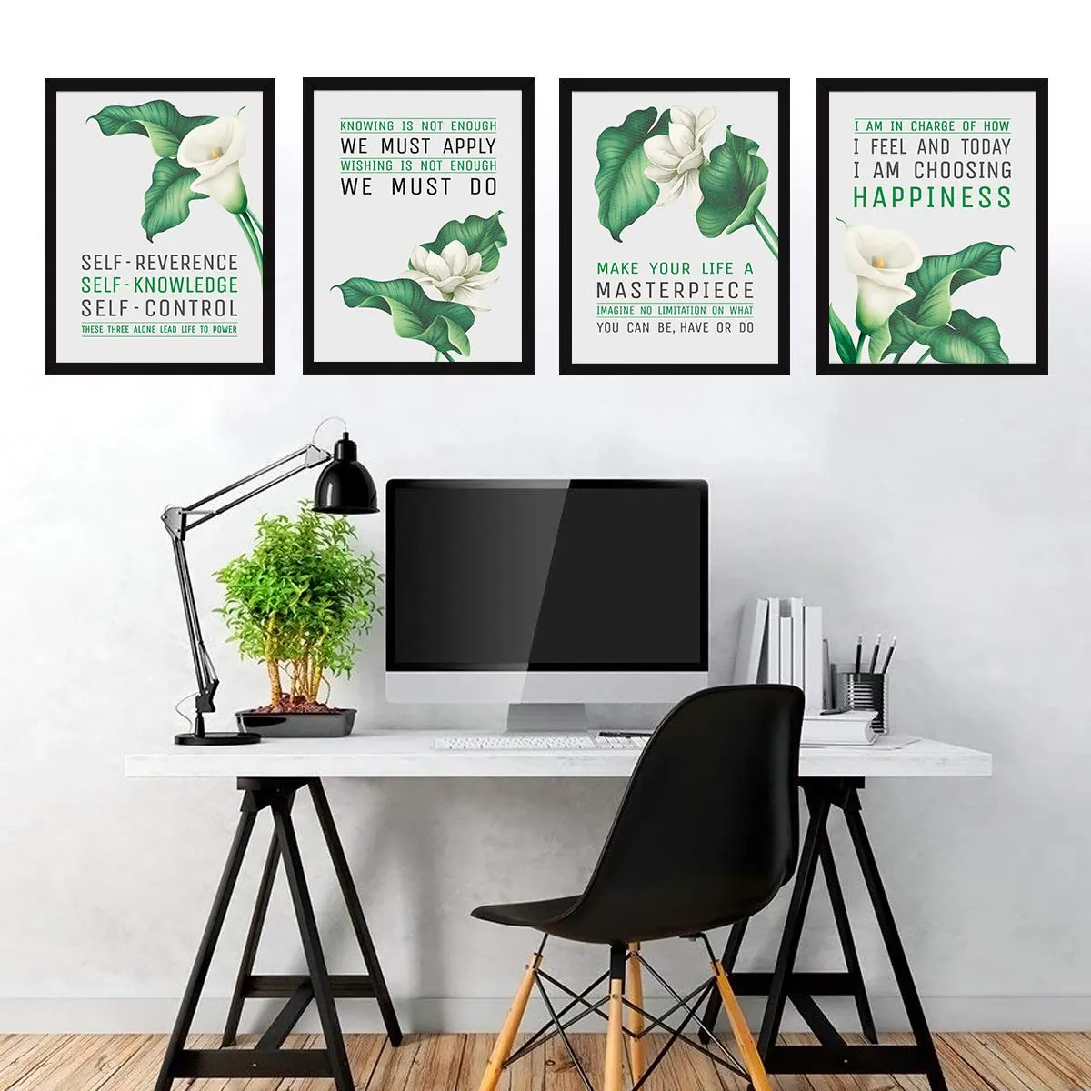 Chaka Chaundh - Motivational Quotes Frames - Framed Posters with Frame – Quotes Wall Frames - Photos with Quotes – poster with frame (34cm x 27cm x 4cm) Set of 4 - Composite Wood (Nature - Green)