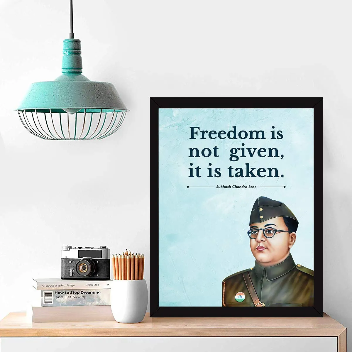 Chaka Chaundh - Subhash Chandra Bose Poster Frame Photo - motivational quotes frames - poster with frame - Subhash Chandra Bose Quote Poster – Inspirational Quotes wall framed Posters - (13.6 X 10.6 Inches)