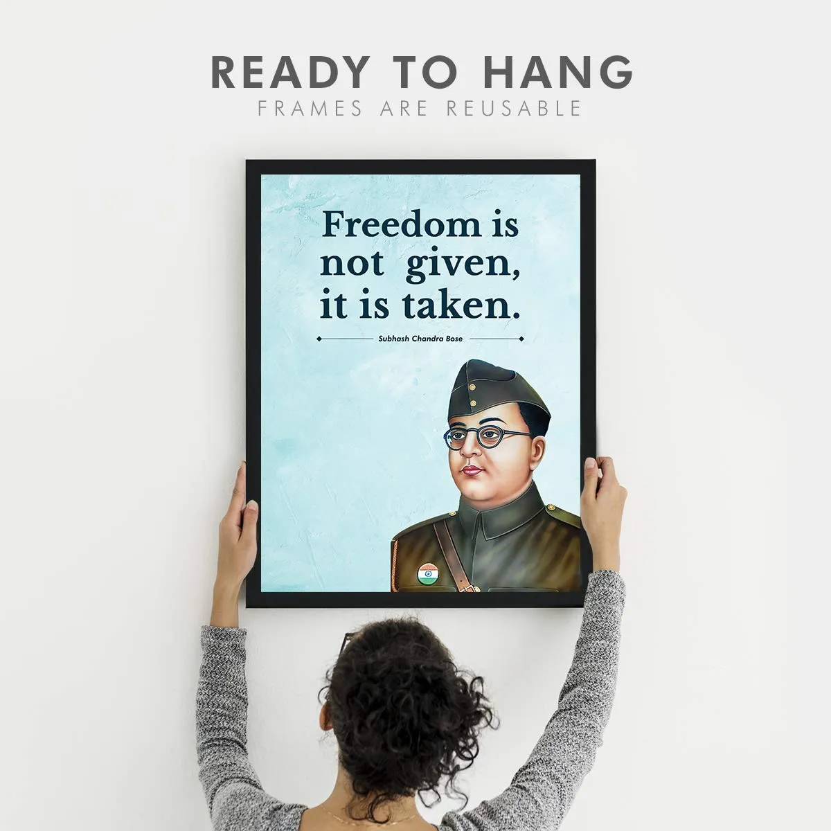 Chaka Chaundh - Subhash Chandra Bose Poster Frame Photo - motivational quotes frames - poster with frame - Subhash Chandra Bose Quote Poster – Inspirational Quotes wall framed Posters - (13.6 X 10.6 Inches)