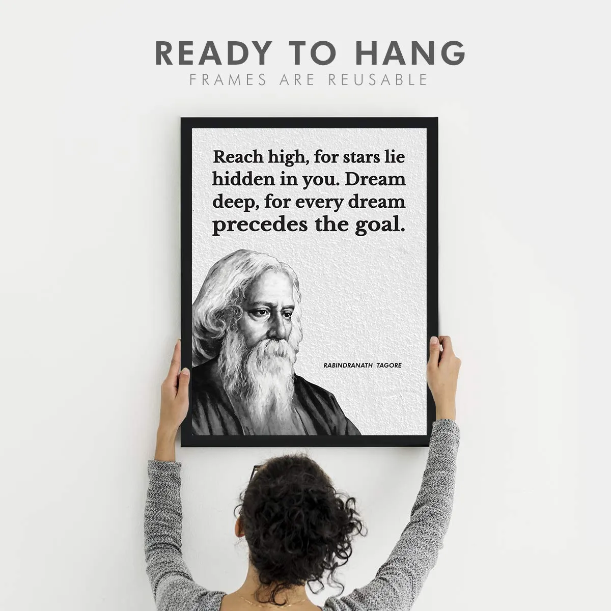 Chaka Chaundh - Suitable Rabindranath Tagore motivational quotes Poster Photo Frame - Rabindranath Tagore Quotes Wall Photo with Frame - Inspirational Quotes Wall Framed Posters - (13.6 X 10.6 Inches)