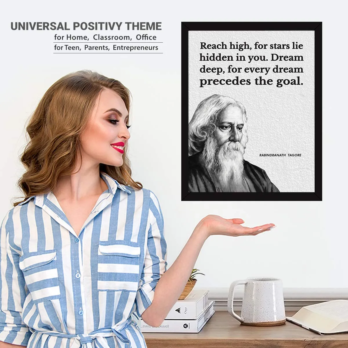 Chaka Chaundh - Suitable Rabindranath Tagore motivational quotes Poster Photo Frame - Rabindranath Tagore Quotes Wall Photo with Frame - Inspirational Quotes Wall Framed Posters - (13.6 X 10.6 Inches)