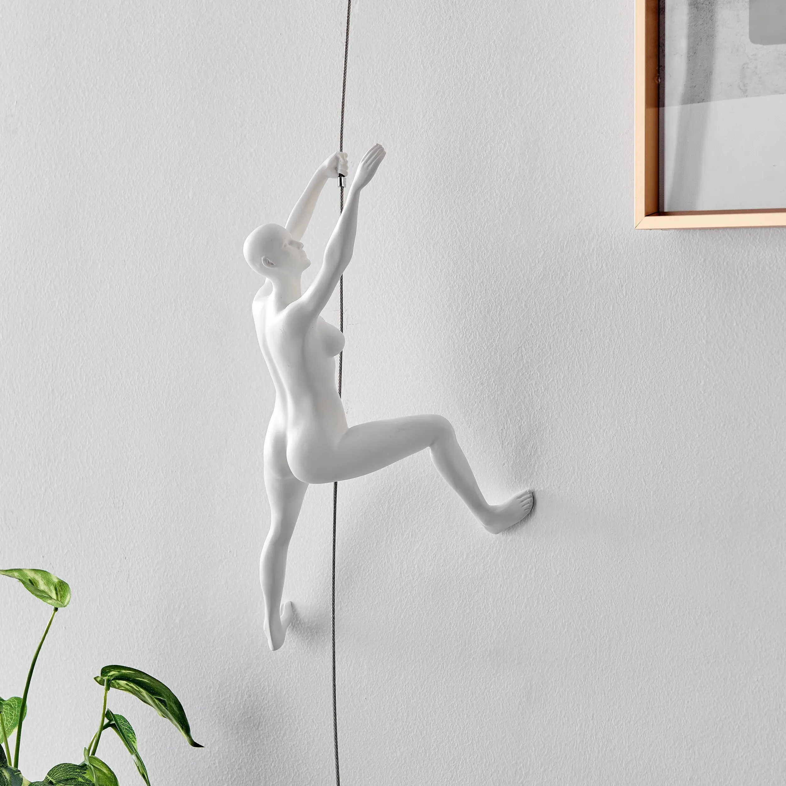 Climbing Couple Set of Two Wall Sculptures, Matte White & Chrome