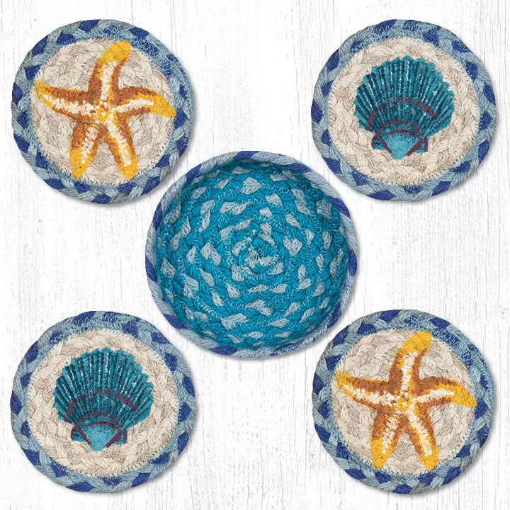 CNB-378 Star Fish Scallop Coasters In A Basket