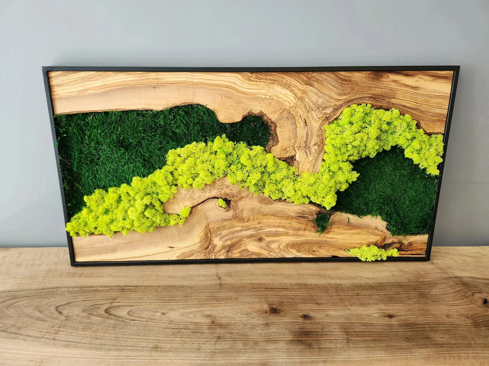 Custom Made Moss and Olive Wood Wall Art Rectangular | Premium Handmade Wall Sculptures