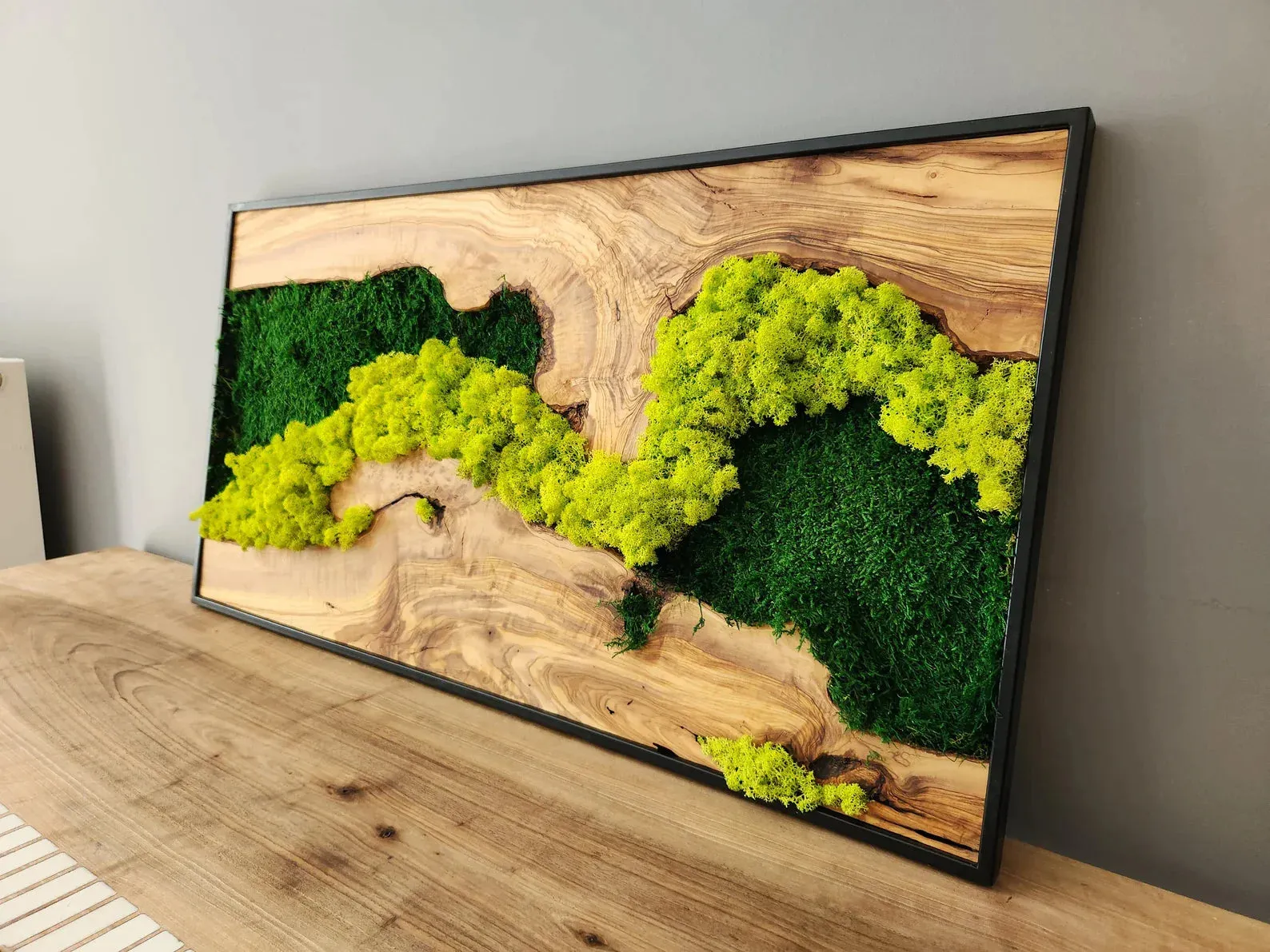 Custom Made Moss and Olive Wood Wall Art Rectangular | Premium Handmade Wall Sculptures