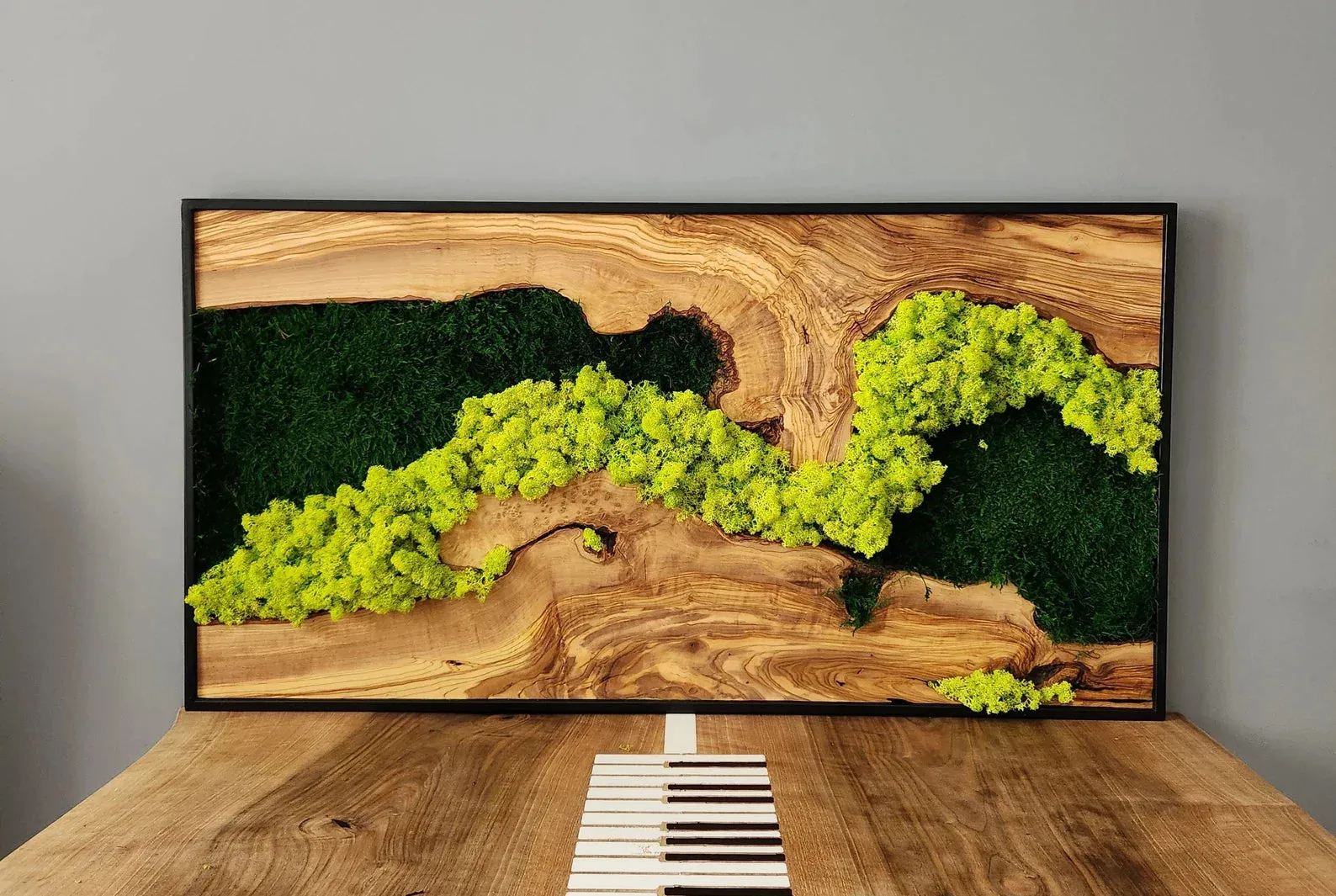 Custom Made Moss and Olive Wood Wall Art Rectangular | Premium Handmade Wall Sculptures