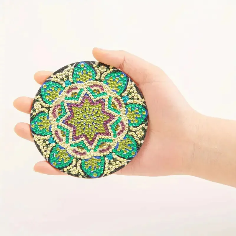 DIY Mandala Diamond Painting Coasters, 6 Piece Set With Holder