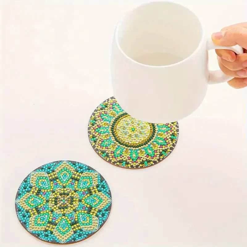 DIY Mandala Diamond Painting Coasters, 6 Piece Set With Holder