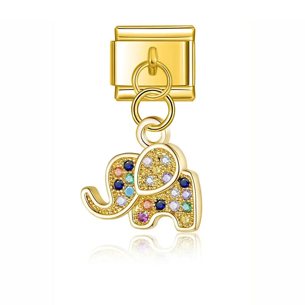 Elephant with Multicolor Stones, on Gold