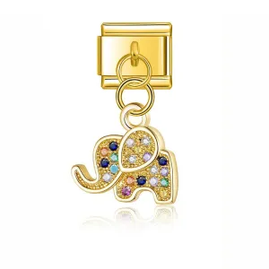 Elephant with Multicolor Stones, on Gold