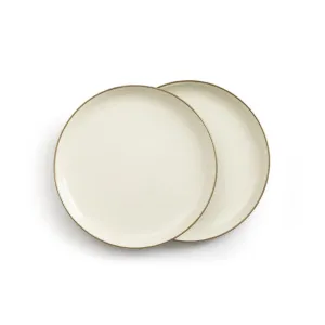 Enamel Plate Set - Set Of Two Plates - Two Tone Colour Olive & Cream