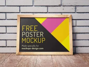 Free 2 Shots of Wooden Frame or Poster Mockups