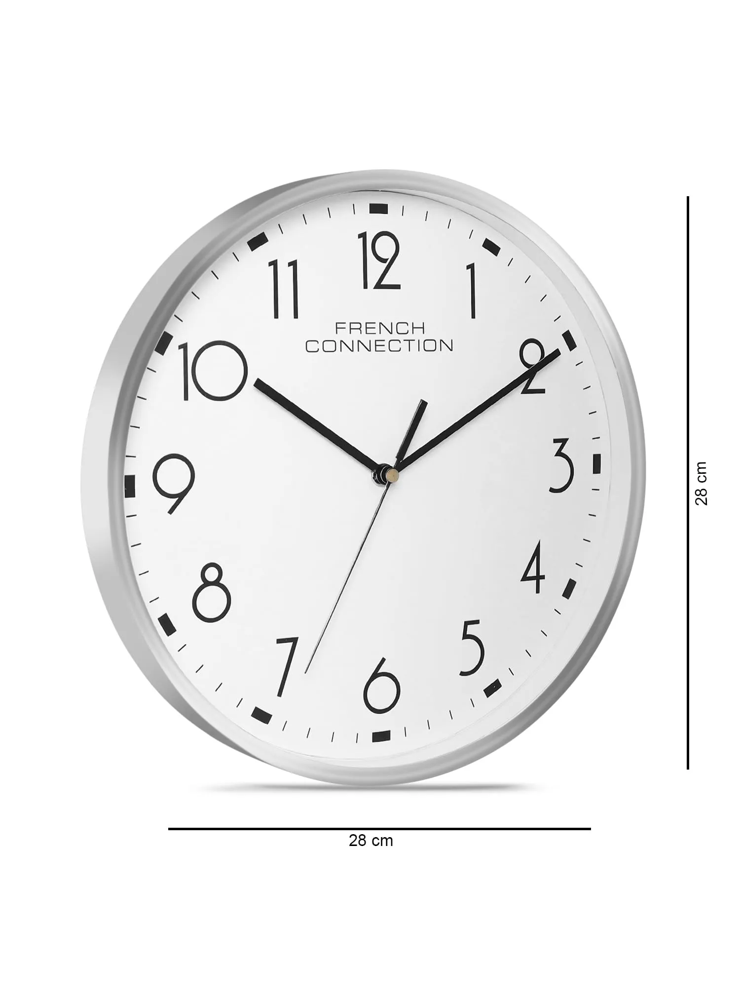 French Connection Elegant Decorative White Analog Wall Clock with Silver Rim - Size 12 inches - FCWC06-A