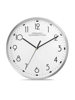 French Connection Elegant Decorative White Analog Wall Clock with Silver Rim - Size 12 inches - FCWC06-A