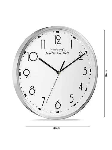 French Connection Elegant Decorative White Analog Wall Clock with Silver Rim - Size 12 inches - FCWC06-A