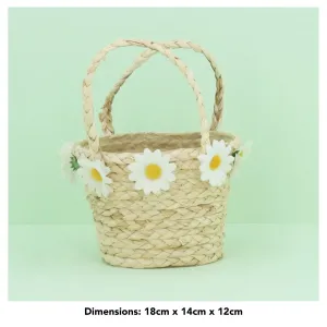 Gisela Graham 18cm Straw Basket with Daisy Trim