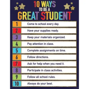 Glitter 10 Ways to Be a Great Student Chart