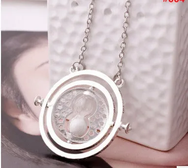 Gold plated time turner necklace hourglass vintage pendant Hermione Granger for women lady girl wholesale 0131