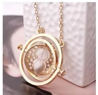 Gold plated time turner necklace hourglass vintage pendant Hermione Granger for women lady girl wholesale 0131