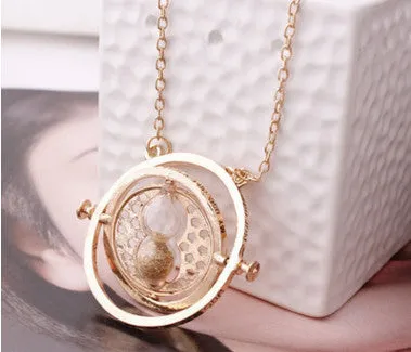 Gold plated time turner necklace hourglass vintage pendant Hermione Granger for women lady girl wholesale 0131