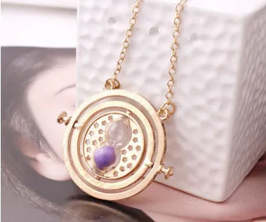 Gold plated time turner necklace hourglass vintage pendant Hermione Granger for women lady girl wholesale 0131