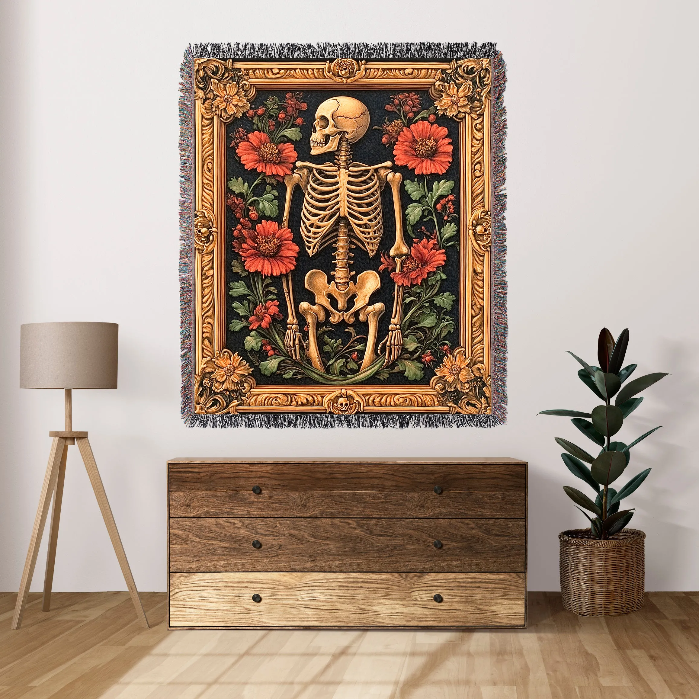 Halloween Floral Skeleton Pattern 50" x 60" Gift Woven Jacquard Blanket