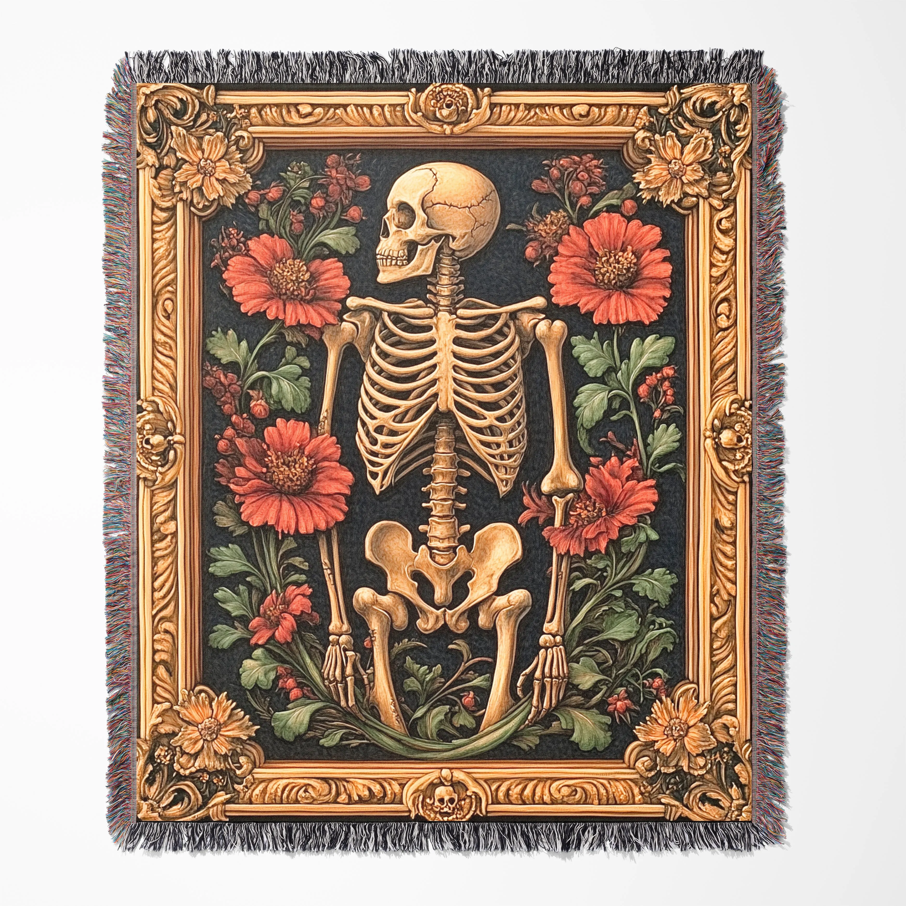 Halloween Floral Skeleton Pattern 50" x 60" Gift Woven Jacquard Blanket