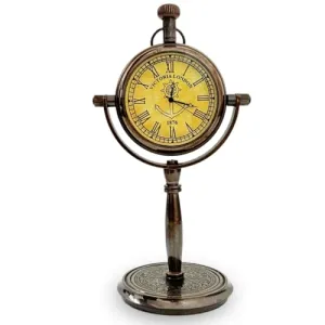 HANCRAFTY Handmade Brass Victoria London 1876 Desk and Shelf Clock – Roman Dial Nautical Clock with Engraved Design