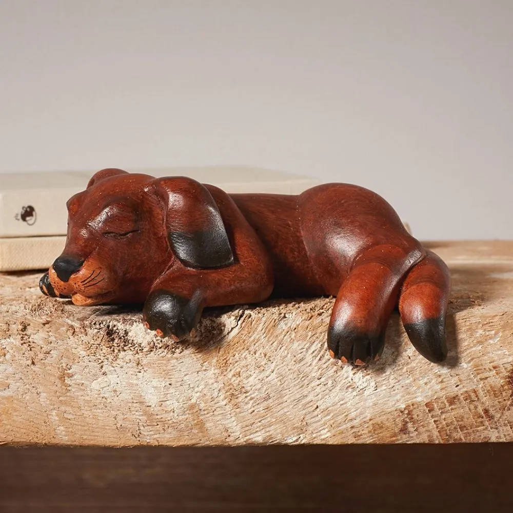 Hand-Carved Napping Shelf Dog