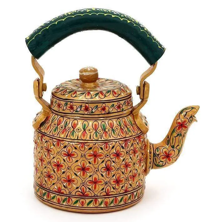 Hand-painted Colorful Kaushalam Teapot: Golden Glow