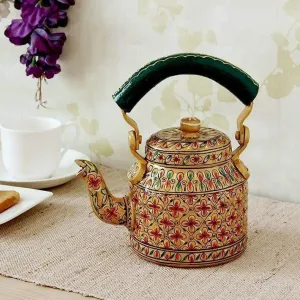 Hand-painted Colorful Kaushalam Teapot: Golden Glow