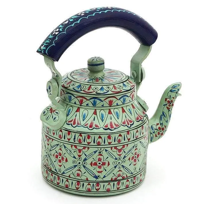 Hand Painted Mint Green Tea Pot in Aluminium