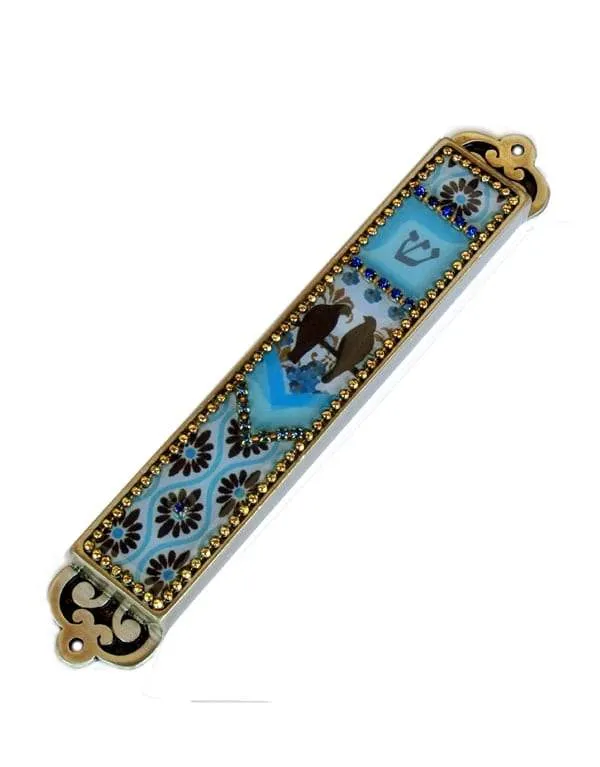 Handcrafted Blue Birds Design Mezuzah