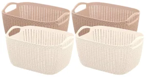 Heart Home Unbreakable Plastic 4 Pieces Multipurpose Large Size Flexible Storage Baskets/Fruit Vegetable Bathroom Stationary Home Basket with Handles (Peach & Cream) - HEART1468