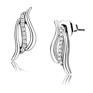 High polished (no plating) Stainless Steel Earrings with AAA Grade CZ in Clear for Women Clear Stone Color Style DA175