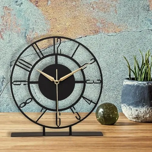 Home Stuffs Battery Operated Desk Clock Modern Metal Desk Clock Reloj de Escritorio para Oficina Pequeña y Tranquila Junto a La Cama Desk Metal Clock (Black) (Bunella)